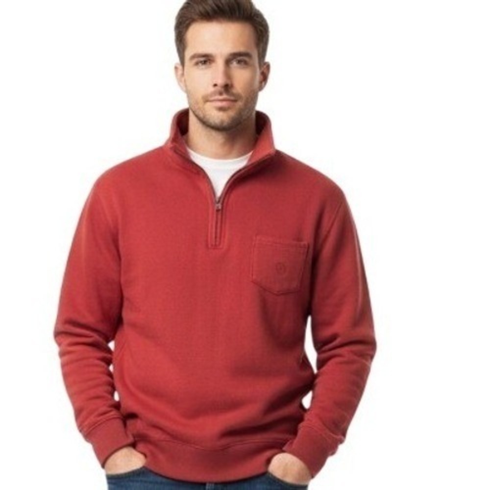 Chaps Sweatshirt Men Large Red Everyday Fleece 1/4 Zip Mock Neck Pullover Casual